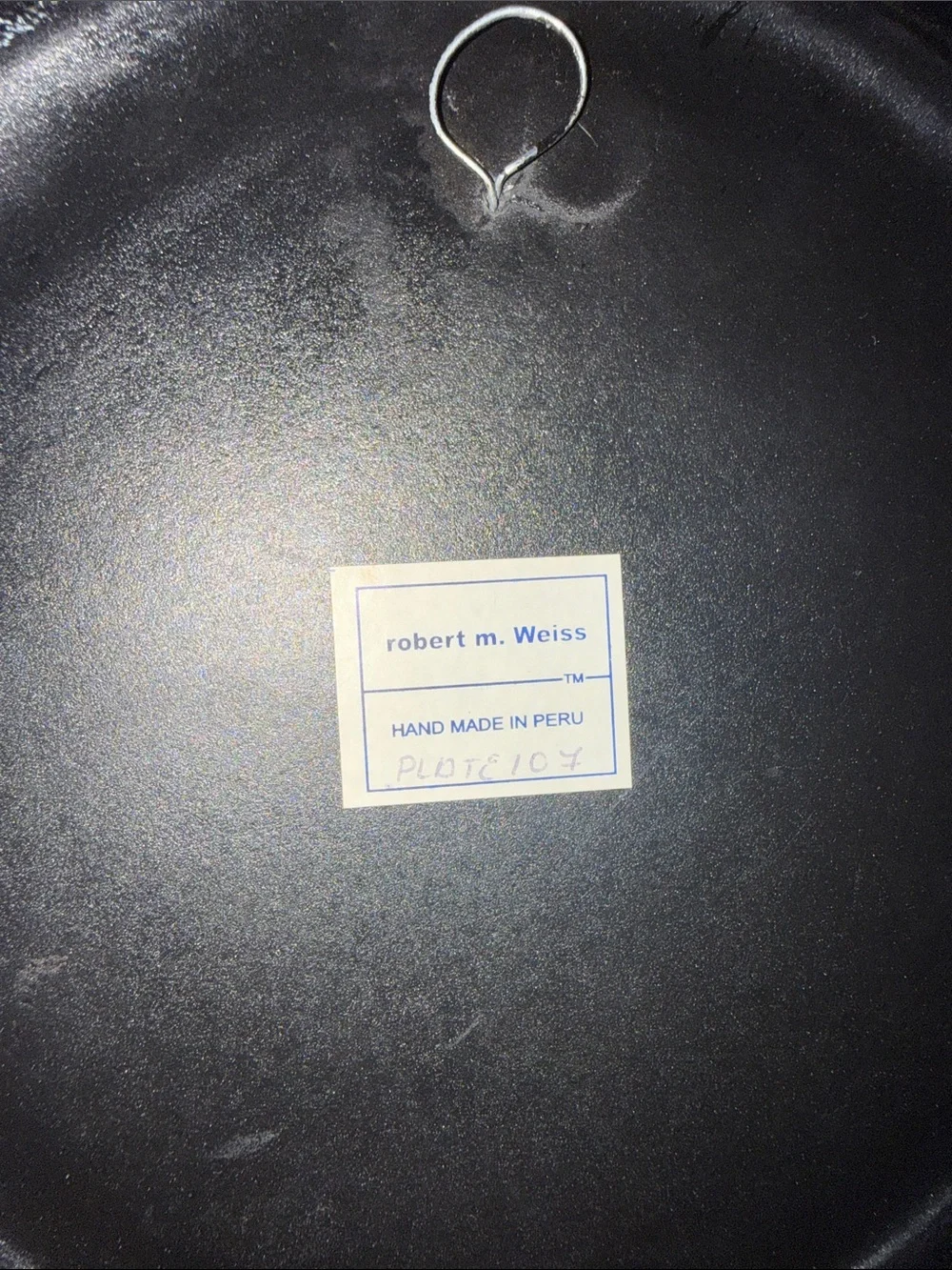 Vintage Authentic Robert M Weiss Reverse Painted Black and Gold Footed Plate